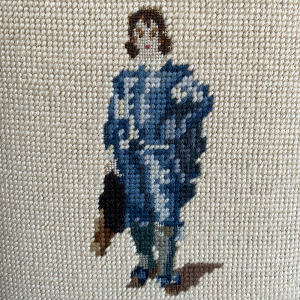 Pinkie And Blue Boy Framed Needlepoint Portraits Embroidery Crewel Vintage - Picture 3 of 9